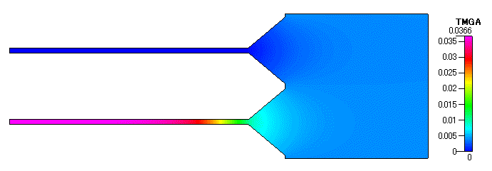 Fig. 30 TMGa の質量分率（上下は周期境界，Cut-Diffusion 無し，助走距離：50mm）
